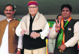 LK Advani at an election rally at Amb in Una district on Sunday.