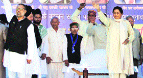 BSP supremo Mayawati at an election rally in Kangra on Sunday.