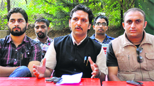 Office bearers of the JURSEA interact with the media at the University of Jammu on Sunday.
