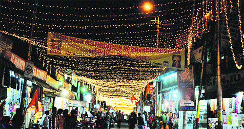 The Raghunath Market at night during the festive season in Jammu.