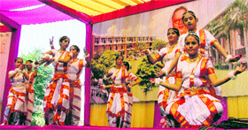 Students of Devki Devi Jain College perform during a function in Ludhiana on Sunday.