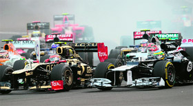 Mad rush made debris fly at BICs very first corner on Sunday afternoon.