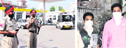 Policemen posted at the clash site near Majitha road bypass in Amritsar on Monday. Two youths allegedly involved in the incident in police custody. photos: vishal kumar