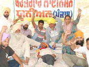 while the hunger strike by Bhola Singh of the Unemployed Linemen Union (below) entered its fifth day on Monday. 