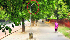 Missing streetlights are a common sight on citys cyle tracks in Sector 34, Chandigarh.