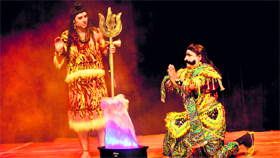 Artistes present a scene from the Ramayana at the Tagore Theatre in Chandigarh on Monday.