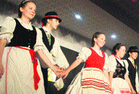 A Hungarian group presents a dance at DAV College for Girls, Yamunanagar. A Tribune photograph