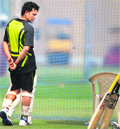 Sachin Tendulkar during a net session ahead of Mumbais Ranji Trophy tie on Monday.  PTI