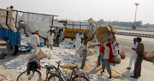 Cotton growers selling their produce at the Abohar cotton yard. 