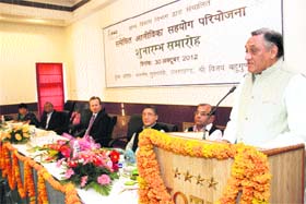 Chief Minister Vijay Bahuguna inaugurates a livelihood programme in Dehradun on Tuesday