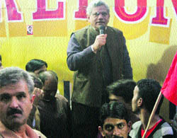Sita Ram Yechuri, CPM Polit buro member, addresses a rally in Shimla on Wednesday.