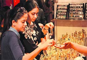 Women check out some exquisite Victorian suits and jewellery during the Bridal Bazaar exhibition in Jalandhar