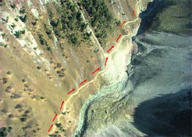 The track to the Amarnath cave shrine from the Baltal side. The picture was taken from a helicopter on Wednesday