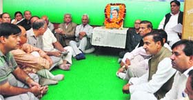 Congress leaders pay a tribute to former Prime Minister Indira Gandhi on her death anniversary at the JKPCC office in Jammu