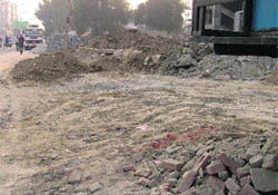 Construction material lying outside the mall near Fountain Chowk in Ludhiana.
