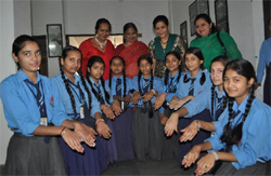 Students of DAV Senior Secondary School show their nail art during a contest held on Friday to mark Karva Chauth.