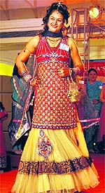 A woman participates in the Mrs Karva Chauth modelling contest organised at a hotel in Jalandhar on Friday