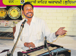 Sufi singer Barkat Sidhu performs at the Punjabi Bhawan in Ludhiana on Friday. 