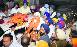 Bibi Jagir Kaur with her supporters outside the Kapurthala jail on Friday. Tribune photo: Sarabjit Singh