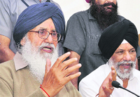Chief Minister Parkash Singh Badal and Cabinet Minister Surjit Singh Rakhra in Samana. Tribune photo: Rajesh Sachar