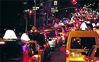 A line for gas stretches for blocks in New York