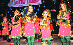Children give a stage performance during an annual function at Presentation Convent Senior Secondary School in Jammu on Saturday.