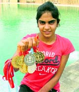 Kawalpreet Kaur with her medals in Ludhiana.