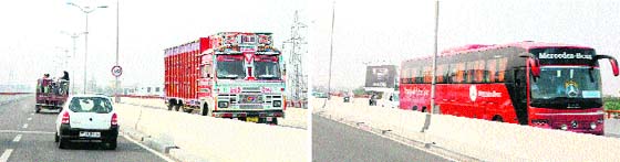 Despite ban, heavy vehicles being plied with impunity on the elevated road in Amritsar.