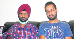 Patient Amrik Singh with son Hardeep Singh at their Sector 32 residence in Chandigarh. 