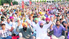 Up in arms: Members of the Punjab Subordinate Services Federation lodge a protest over non-fulfilment of demands by the government in Jalandhar on Sunday