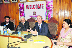 Human resource officials of Godrej India during an interaction in The Business School, Kashmir University, in Srinagar.