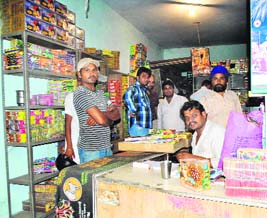 A shop selling firecrackers in a residential area in Patiala.
