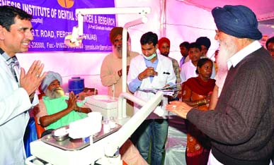 Chief Minister Parkash S Badal at the health camp in Mansa.