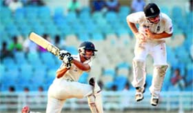 Hiken Shah makes Ian Bell jump in Mumbai.