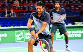 Mahesh Bhupathi makes a return during their Paris Masters final win over Pakistans Aisam-Ul-Haq Qureshi and Netherlands Jean-Julien Rojer on Sunday in Paris.