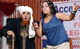 A scene from the skit Mirza Sahiba Da Punrjanam being enacted at the legal literacy youth festival in Abohar.