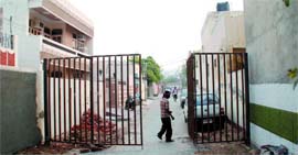 A newly-installed community gate at the Aggarwal Colony in Bathinda.