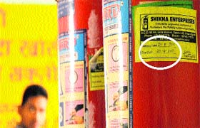 An expired fire extinguisher at the dispensary in Sector 45, Chandigarh
