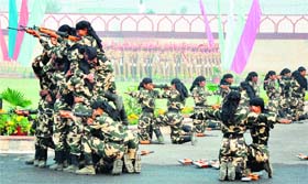 A rifle drill demonstration during the 73rd anniversary of the CRPF in Gurgaon