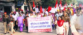 Students and farmers at a protest rally in Faridkot.