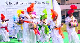 Young boys perform gidda at a school function in Patiala on Monday.