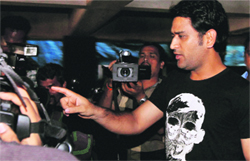 Team India skipper MS Dhoni comes out of the selection committee meeting in Mumbai on Monday.  PTI