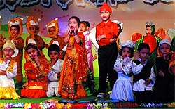 Tiny-tots of Silver Oaks School present an item during the Founders Day celebrations of the school in Bathinda on Tuesday evening