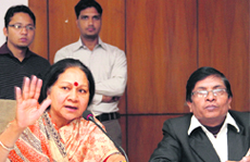 Director (Census), Uttarakhand, Snehlata Agarwal, at a press conference in Dehradun on Tuesday. Tribune photo: Vinod Pundir