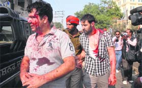 The injured being taken to the Civil Hospital in Jalandhar on Tuesday