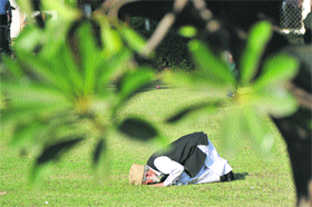 A Muslim offers prayers at the civil secretariat in Jammu on Tuesday. Tribune