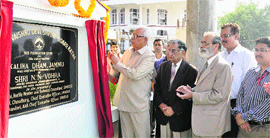 Governor NN Vohra lays the foundation stone of Kalika Dham in Jammu on Tuesday.