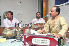 Artists perform at the KL Sehgal Hall in Jammu on Tuesday.