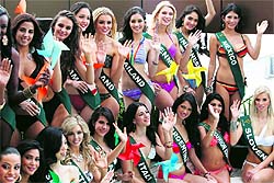 Candidates for this years Miss Earth beauty pageant pose in Manila, on Tuesday. Close to a hundred beauties are vying for the Miss Earth title, which organisers claim as the only beauty pageant with an advocacy to save Mother Earth