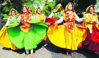 Students of Maharshi Dayanand University, Rohtak, perform a folk dance during the 28th North Zone Inter-University Youth Festival Guldasta 2012 at Guru Nanak Dev University in Amritsar on Wednesday.